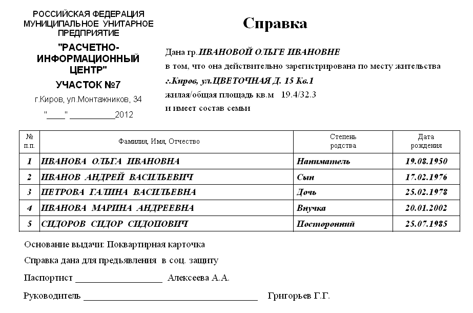 Справка о составе семьи фото